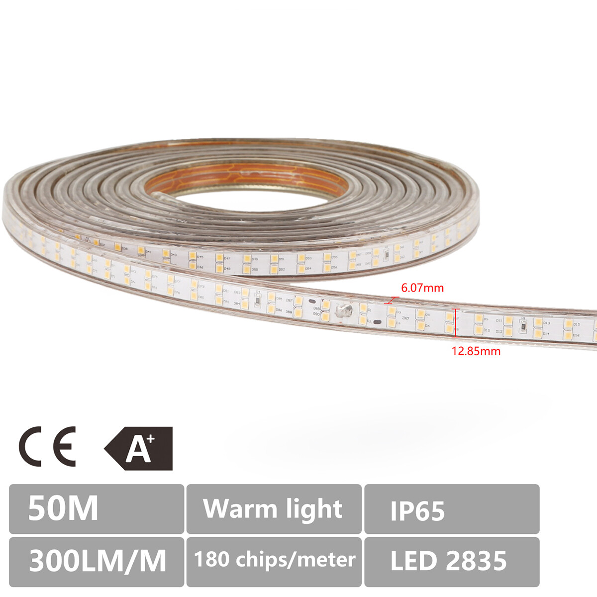 Bande LED - Aigi Strobi - 50 Mètres - IP65 Étanche - Blanc Chaud 3000K - 2835 SMD 230V