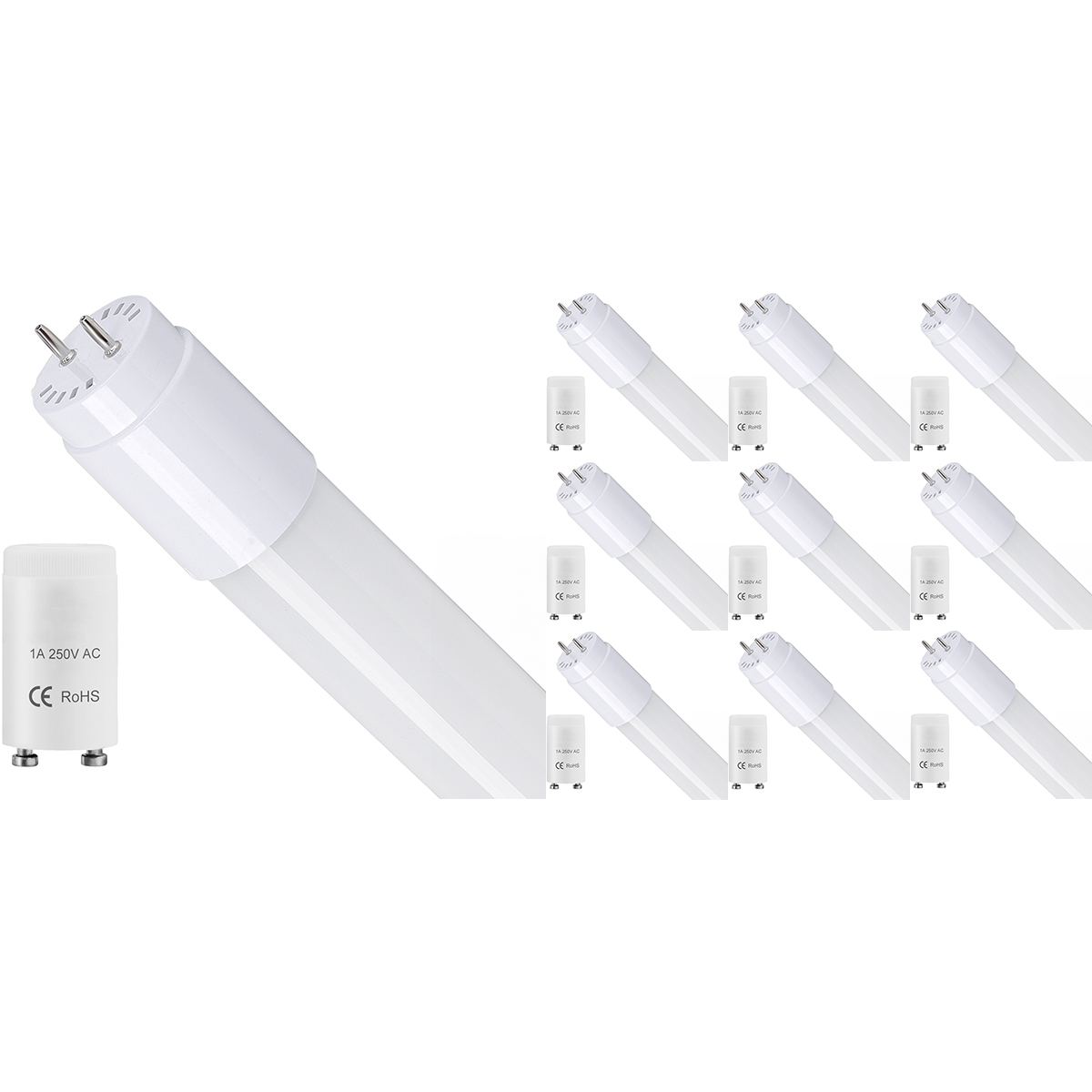 Tube LED TL - T8 G13 - Pack de 10 - Velvalux - 150 cm - 20W 2400lm - 865 Blanc Blanc Froid 6500K | Remplace 147W