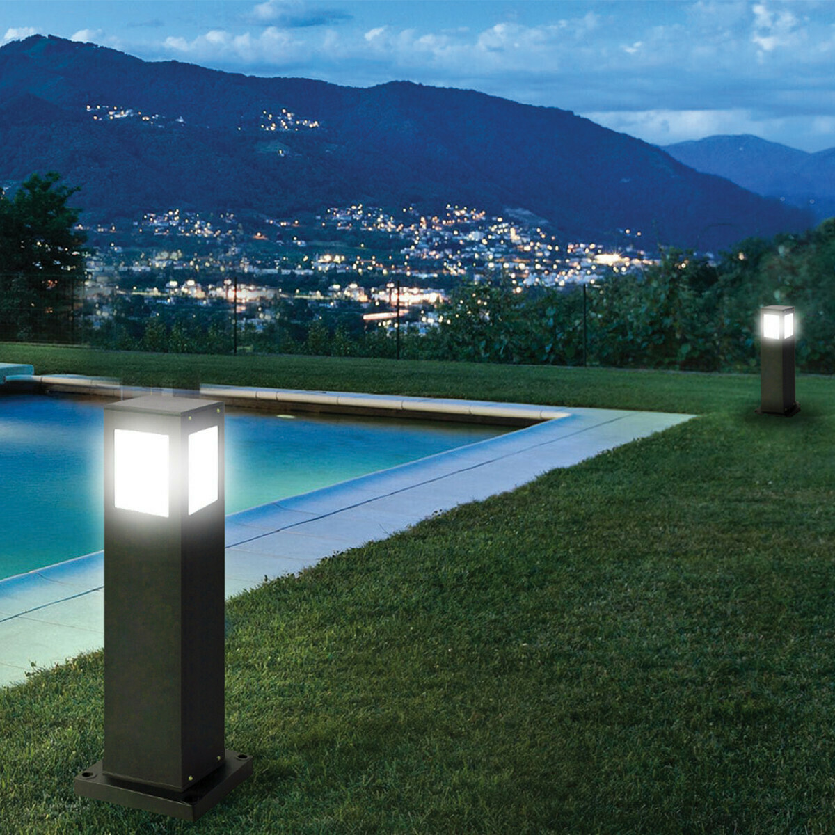 Éclairage de Jardin LED - Lumière Extérieure - Kavy 5 - Debout - Aluminium Mat Noir - E27 - Carré