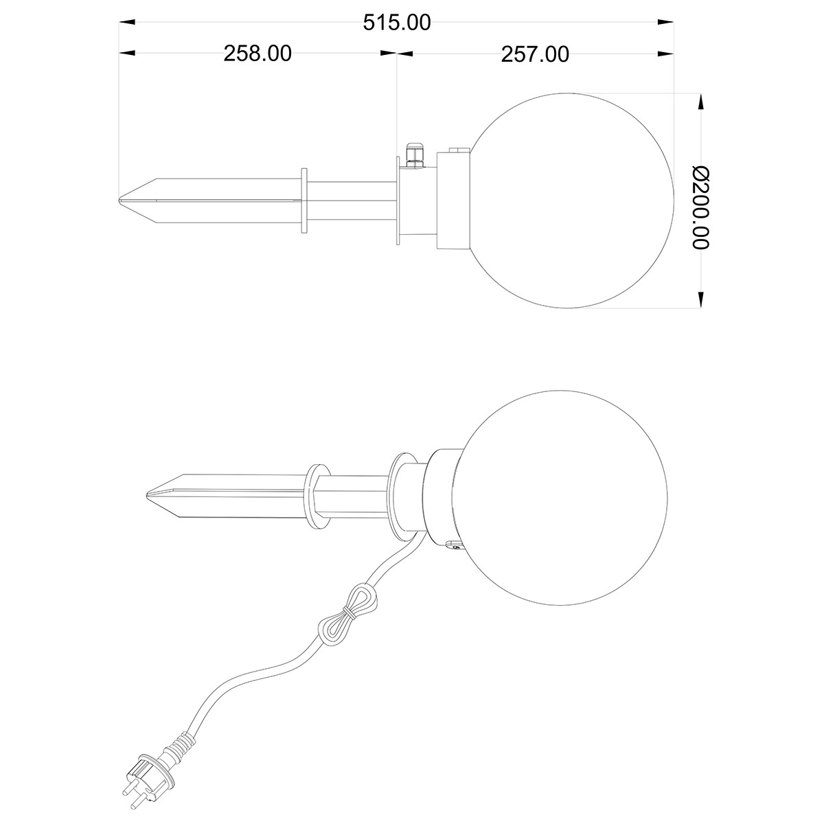 Lampe de jardin à piquer avec prise LED - Trion Balino - Douille E27 - Mat Noir - Plastique - Ø200