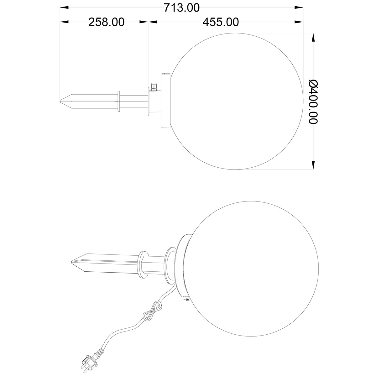 Lampe de jardin à piquer avec prise LED - Trion Balino - Douille E27 - Mat Noir - Plastique - Ø400