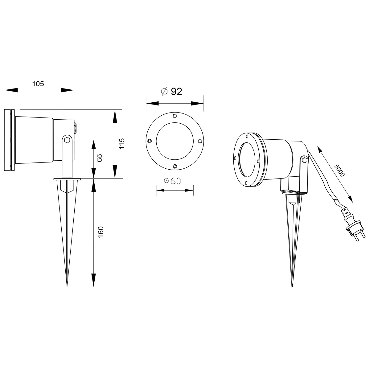 Spot à Piquer avec Fiche - Trion Ubani - Douille GU10 - Anthracite - Aluminium