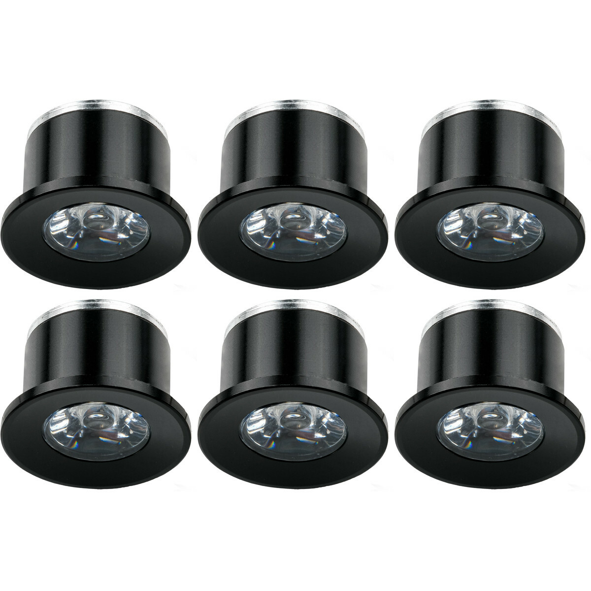 Éclairage de Spot de Véranda LED 6 Pack - 1W - Blanc Chaud 3000K - Encastré - Dimmable - Rond - Mat Noir - Aluminium - Ø31mm