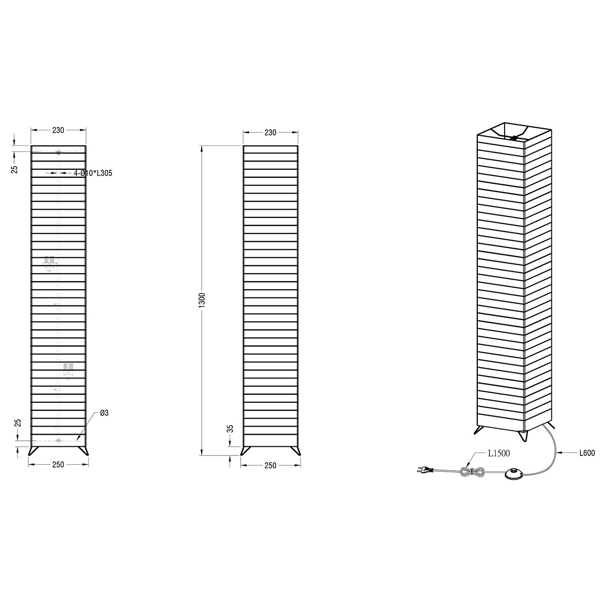 Lampadaire LED - Trion Bamino - Douille E27 - 2-lumières - Carré - Mat Blanc - Aluminium/Papier