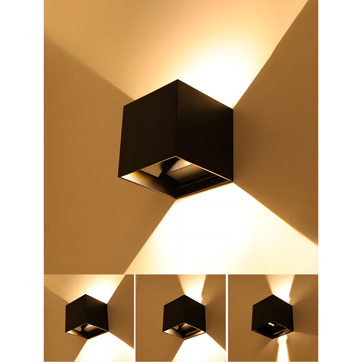 Applique Murale LED avec Sensor - Haut et Bas - 6W - Blanc Chaud 3000K - Angle de Rayonnement Réglable - Cube - Noir - Pour l'extérieur et l'intérieur - Étanche IP65