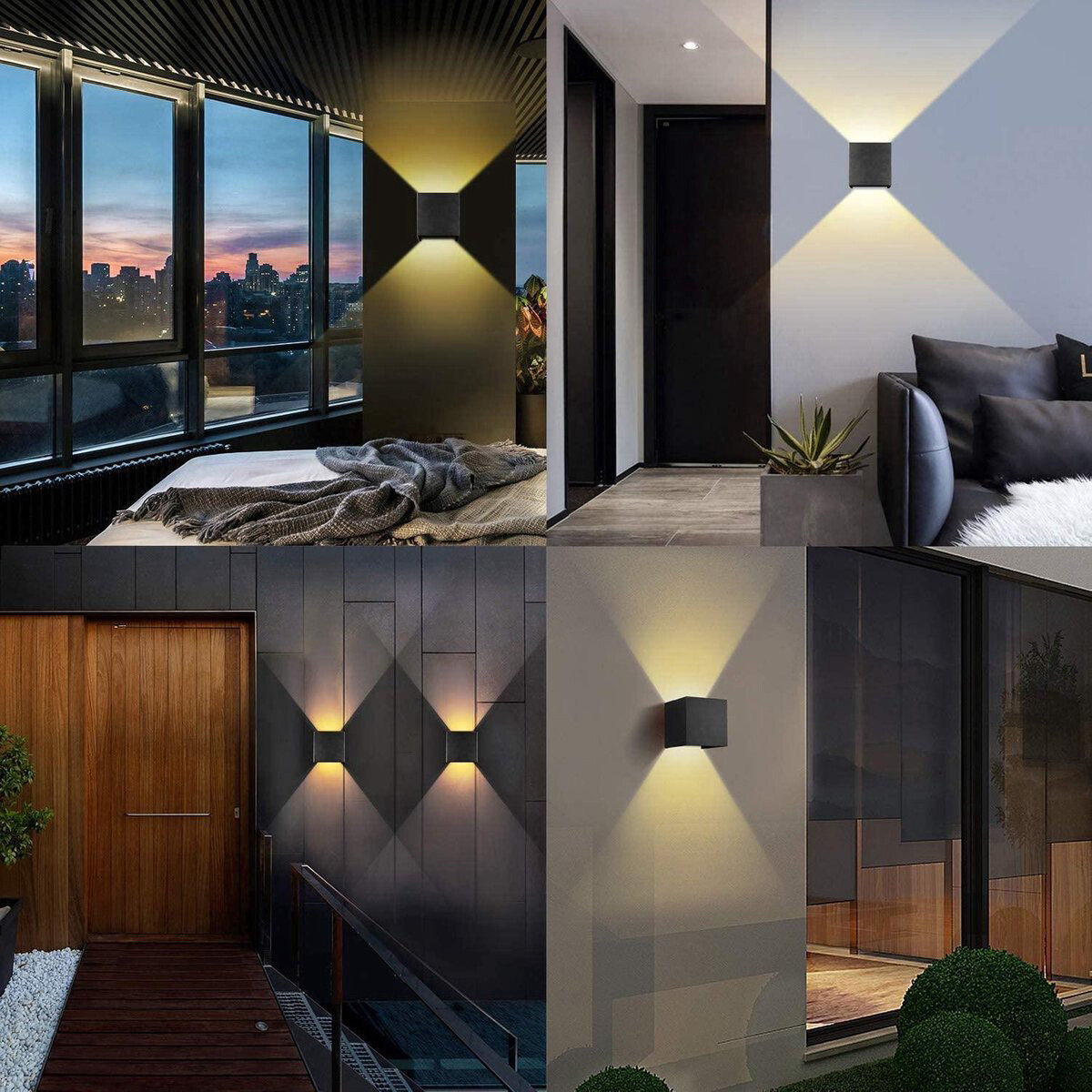 Applique Murale LED avec Sensor - Haut et Bas - 6W - Blanc Chaud 3000K - Angle de Rayonnement Réglable - Cube - Noir - Pour l'extérieur et l'intérieur - Étanche IP65