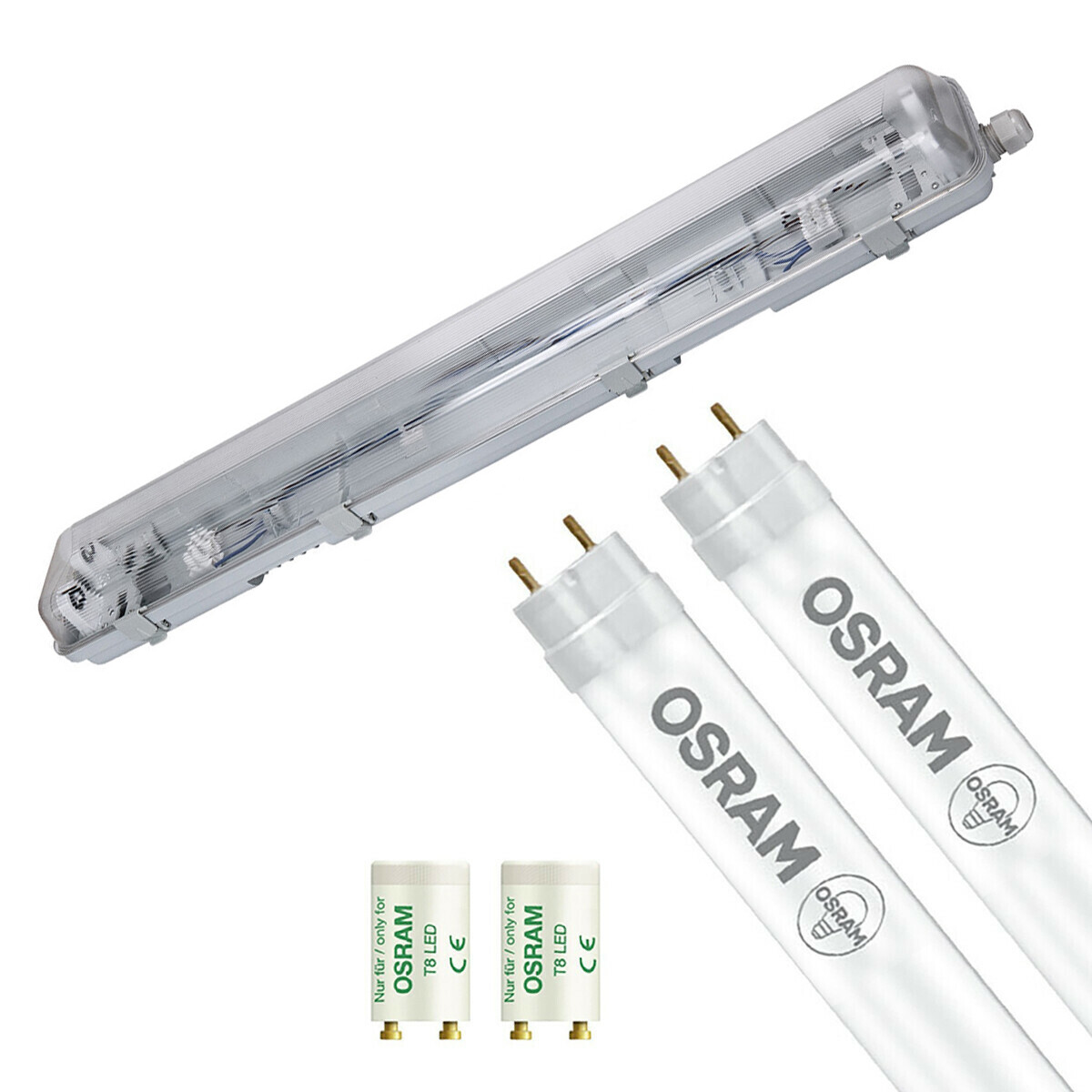 Réglette étanche LED avec tubes T8 - Velvalux Strela - 60cm - Double - Connectable - Étanche IP65 - OSRAM - SubstiTUBE Value EM 840 - 15.2W - Blanc Naturel 4000K | Remplace 36W