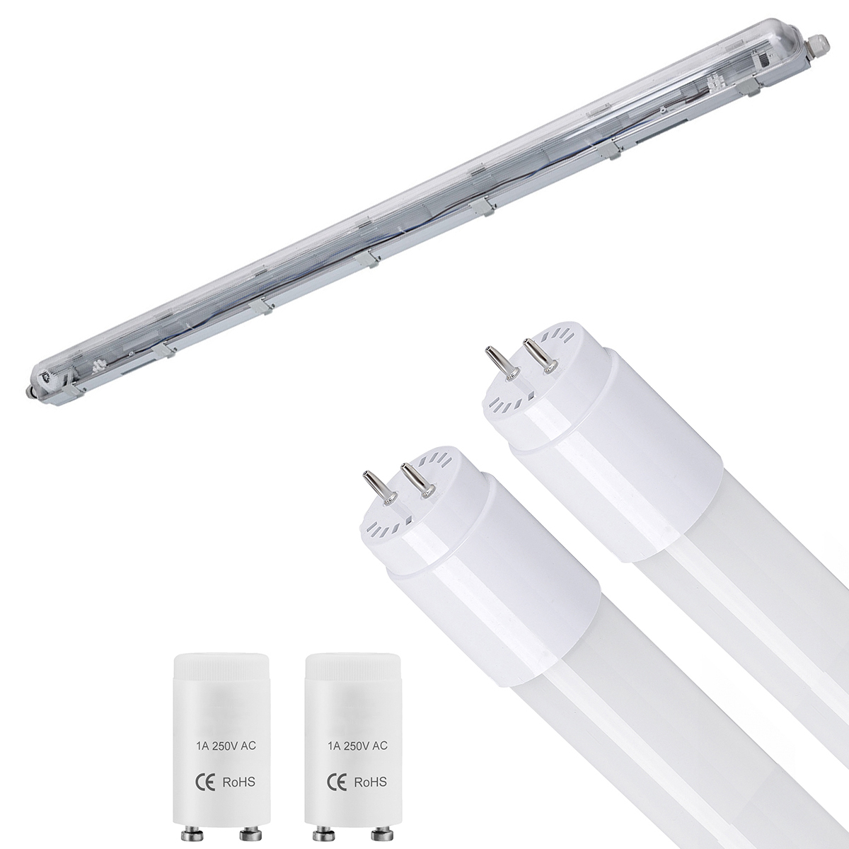 Réglette étanche LED avec tubes T8 G13 - Velvalux Strela - 120cm - Double - Connectable - Étanche IP65 - 32W 4320lm - 865 Blanc Blanc Froid 6500K | Remplace 268W