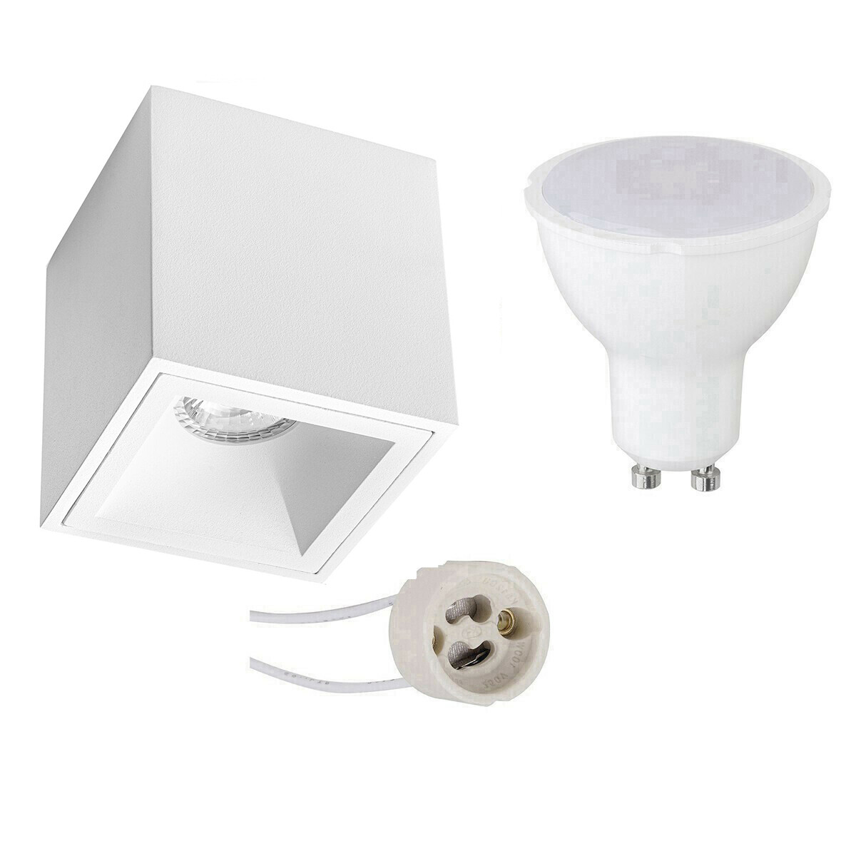 Ensemble de Spot de Plafond - Pragmi Cliron Pro - Douille GU10 - En Saillie Carré - Mat Blanc - 6W - Blanc Froid 6400K - Encastré - 90mm