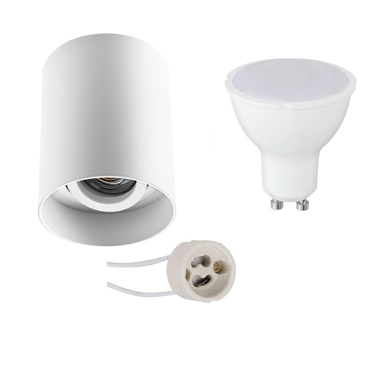 Ensemble de Spot de Plafond - Pragmi Luxina Pro - Douille GU10 - Dimmable - En Saillie Rond - Mat Blanc - 6W - Blanc Neutre 4200K - Encastré - Inclinable - Ø90mm