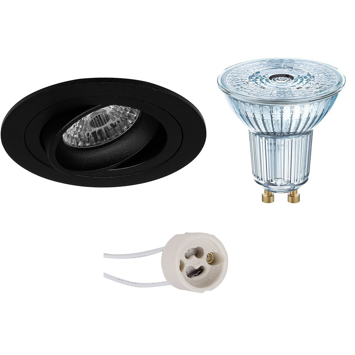 Set de spots LED - LEDVANCE Parathom PAR16 927 36D - Pragmi Alpin Pro - Douille GU10 - Dimmable - Rond Encastré - Mat Noir - 3.4W - Blanc Chaud 2700K - Inclinable Ø92mm