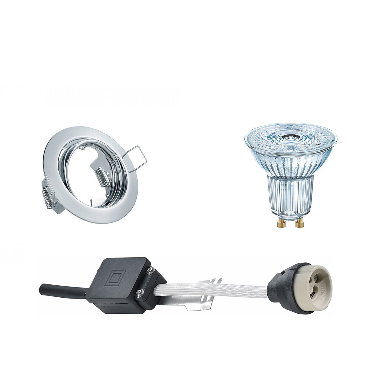 Set de spots LED - LEDVANCE Parathom PAR16 930 36D - Douille GU10 - Dimmable - Rond Encastré - Chrome Brillant - 4.5W - Blanc Chaud 3000K - Inclinable Ø83mm