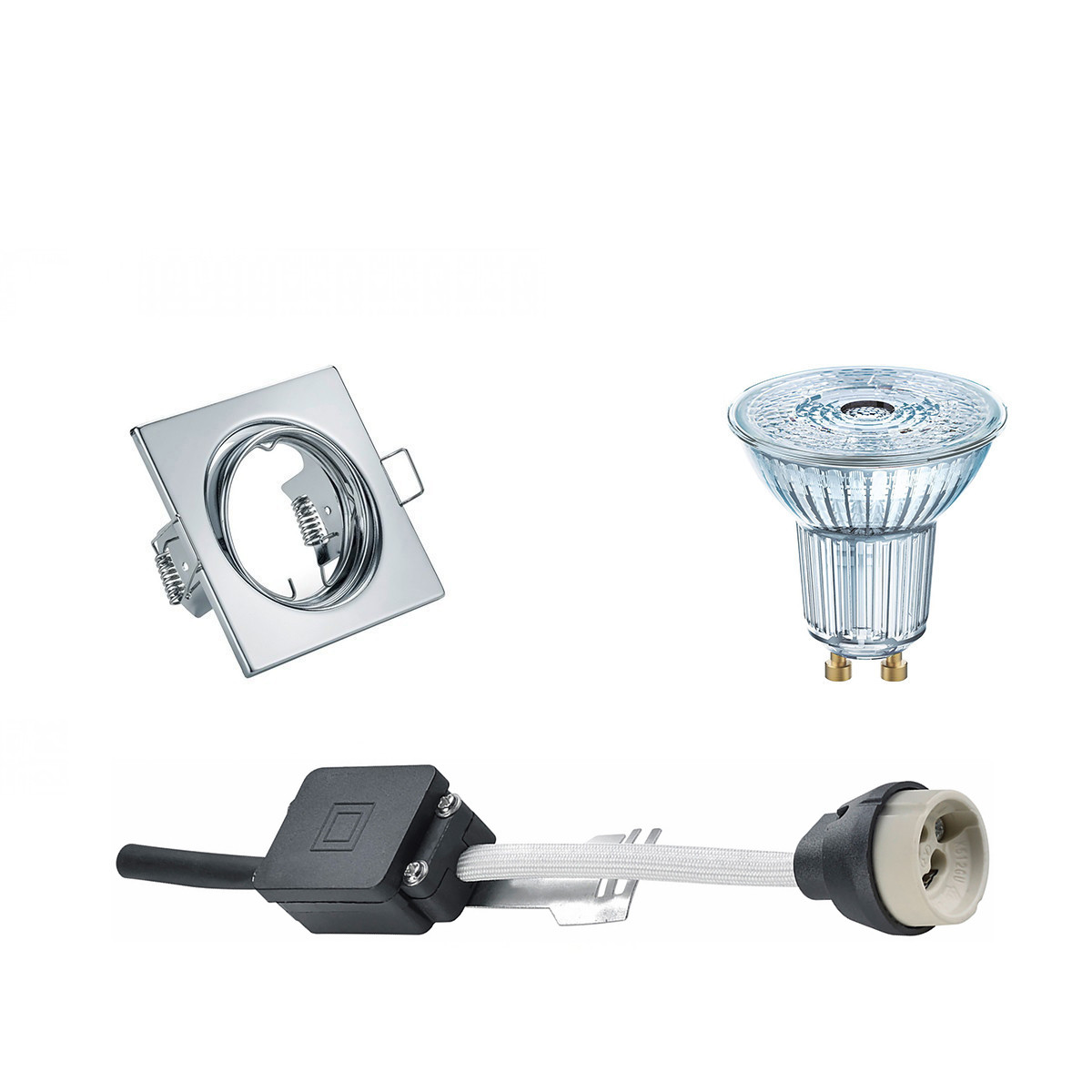 Set de spots LED - LEDVANCE Parathom PAR16 927 36D - Douille GU10 - Dimmable - Carré Encastré - Chrome Brillant - 4.5W - Blanc Chaud 2700K - Inclinable 80mm