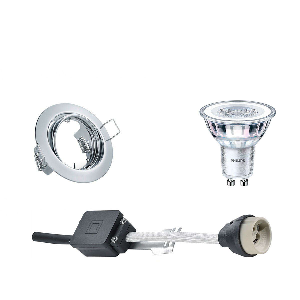 Set de spots LED - Douille GU10 - Rond Encastré - Chrome Brillant - Inclinable Ø83mm - Philips - CorePro 830 36D - 4.6W - Blanc Chaud 3000K