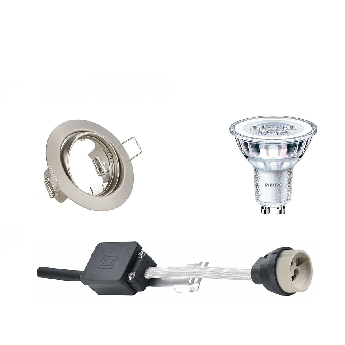 Set de spots LED - Douille GU10 - Rond Encastré - Mat Nickel - Inclinable Ø83mm - Philips - CorePro 827 36D - 4.6W - Blanc Chaud 2700K