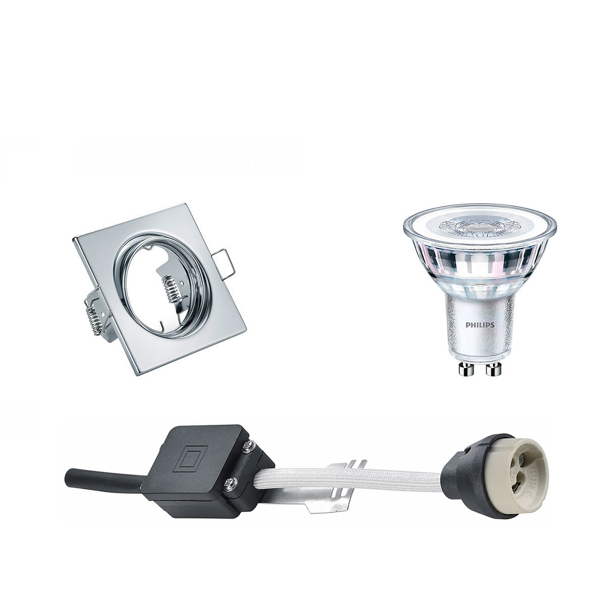 Set de spots LED - Douille GU10 - Carré Encastré - Chrome Brillant - Inclinable 80mm - Philips - CorePro 840 36D - 5W - Blanc Neutre 4000K - Dimmable