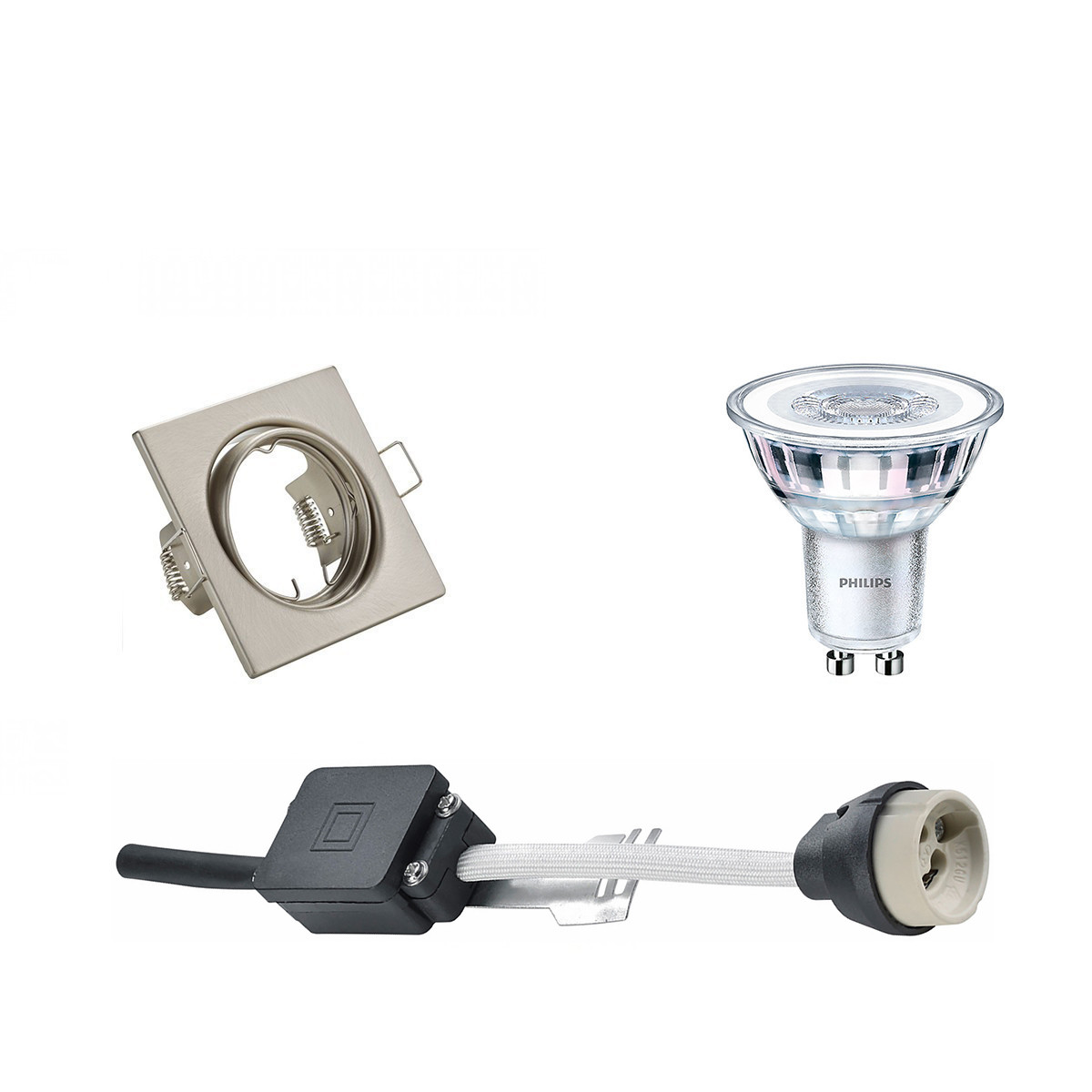 Set de spots LED - Douille GU10 - Carré Encastré - Mat Nickel - Inclinable 80mm - Philips - CorePro 840 36D - 4W - Blanc Neutre 4000K - Dimmable