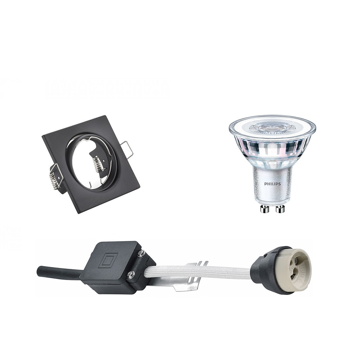 Set de spots LED - Douille GU10 - Carré Encastré - Mat Noir - Inclinable 80mm - Philips - CorePro 840 36D - 5W - Blanc Neutre 4000K - Dimmable