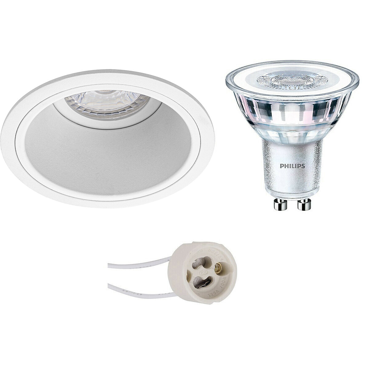 Set de spots LED - Pragmi Minko Pro - Douille GU10 - Rond Encastré - Mat Blanc - Encastré - Ø90mm - Philips - CorePro 840 36D - 4.6W - Blanc Neutre 4000K