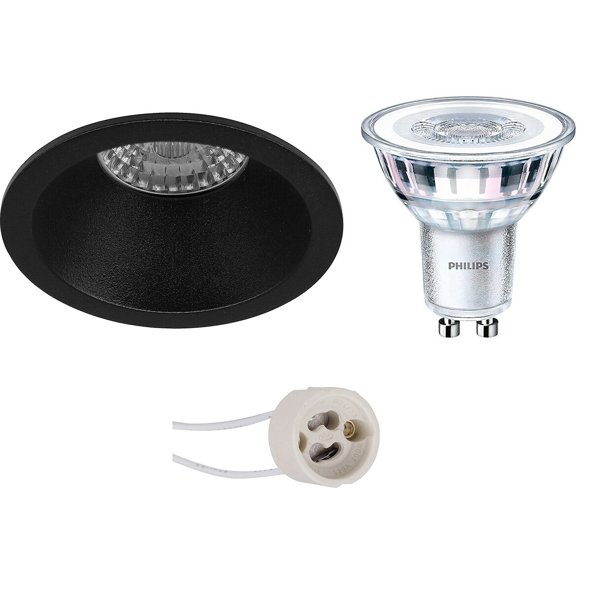 Set de spots LED - Pragmi Pollon Pro - Douille GU10 - Rond Encastré - Mat Noir - Encastré - Ø82mm - Philips - CorePro 830 36D - 4W - Blanc Chaud 3000K - Dimmable