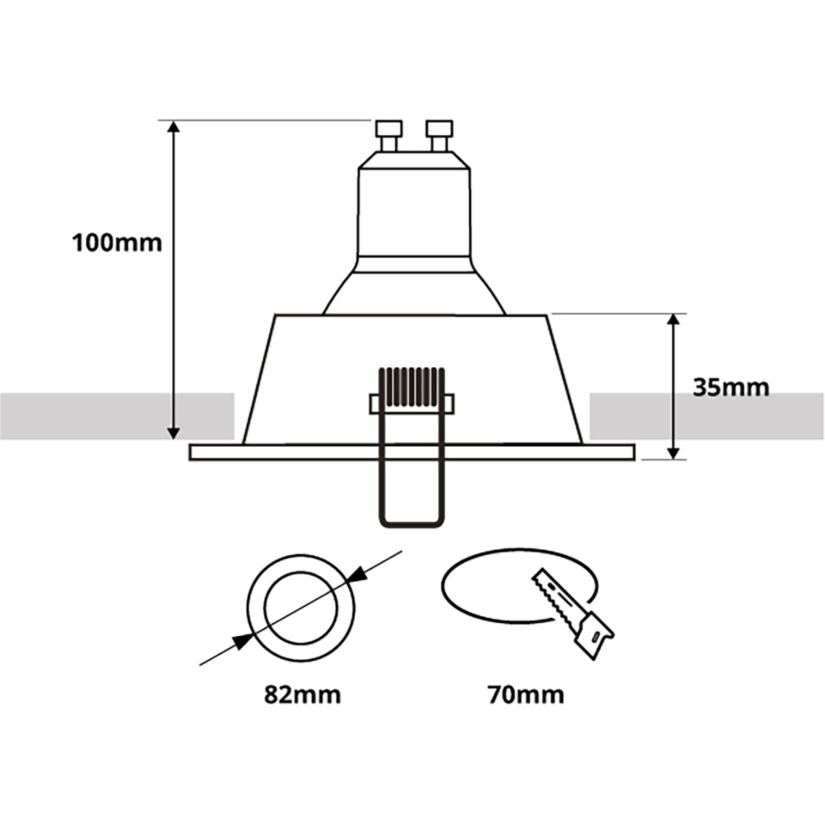 Set de spots LED - Pragmi Pollon Pro - Douille GU10 - Rond Encastré - Mat Noir/Or - Encastré - Ø82mm - Philips - CorePro 830 36D - 4W - Blanc Chaud 3000K - Dimmable