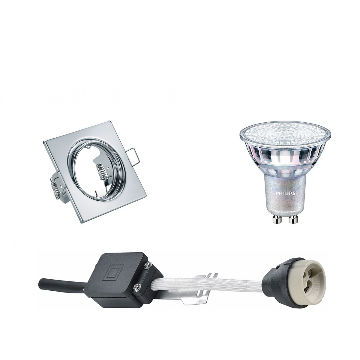 Set de spots LED - Douille GU10 - Carré Encastré - Chrome Brillant - Inclinable 80mm - Philips - MASTER 927 36D VLE - 3.7W - Blanc Chaud 2200K-2700K - DimTone Dimmable