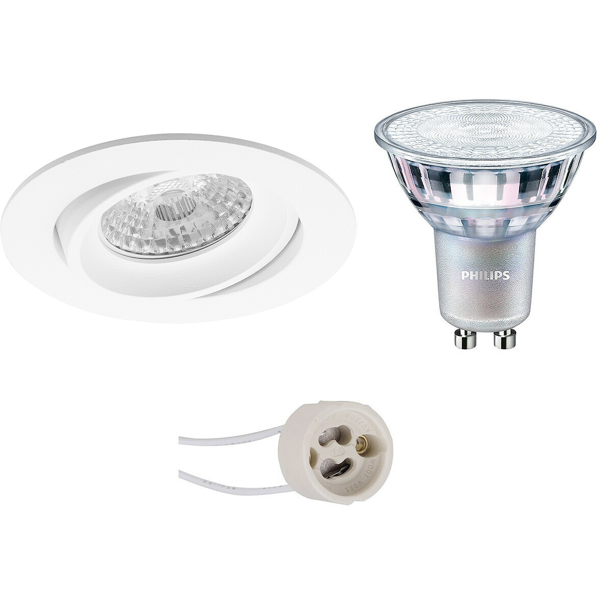 Set de spots LED - Pragmi Delton Pro - Douille GU10 - Rond Encastré - Mat Blanc - Inclinable - Ø82mm - Philips - MASTER 927 36D VLE - 3.7W - Blanc Chaud 2200K-2700K - DimTone Dimmable