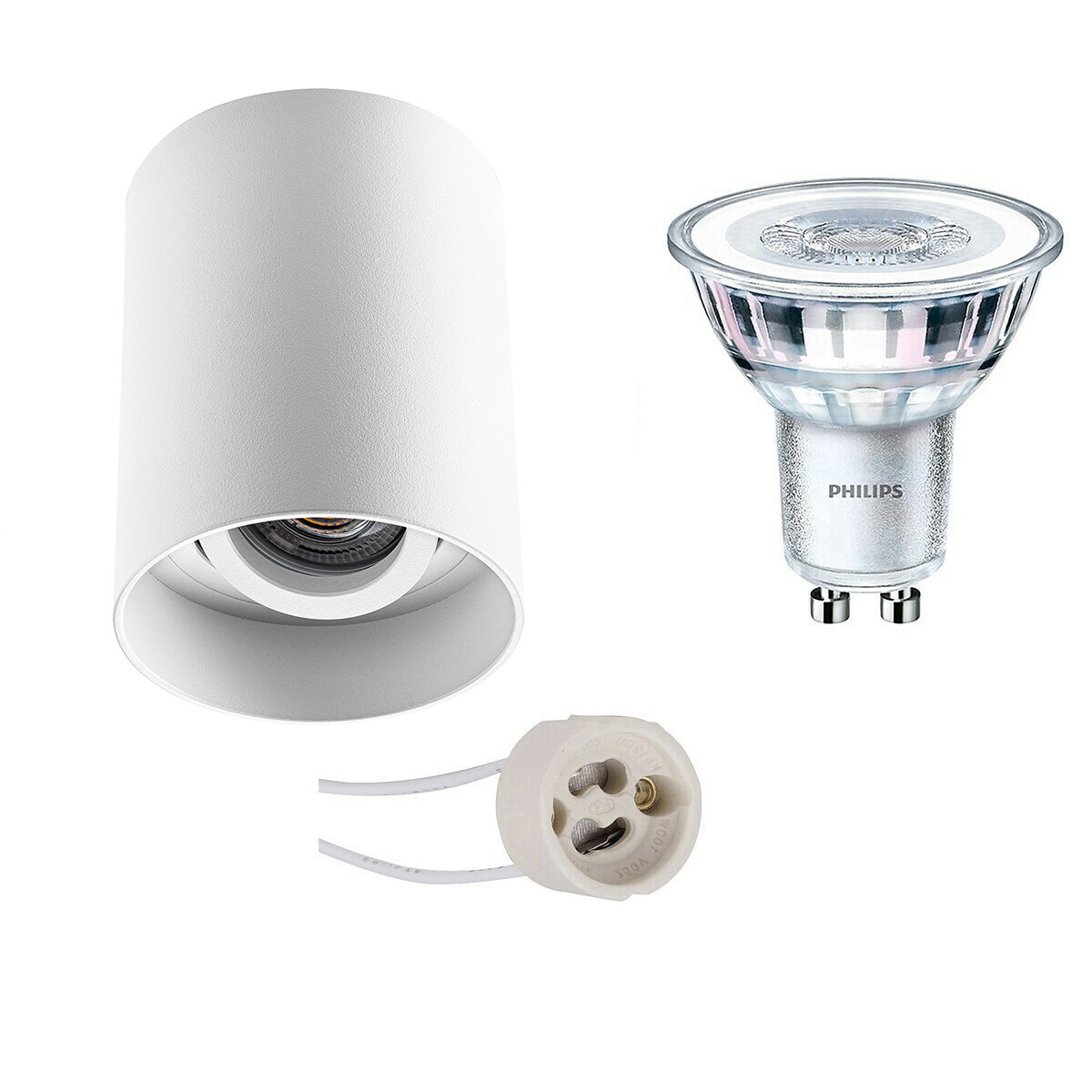 Ensemble de Spot de Plafond - Pragmi Luxina Pro - Douille GU10 - En Saillie Rond - Mat Blanc - Encastré - Inclinable - Ø90mm - Philips - CorePro 827 36D - 4.6W - Blanc Chaud 2700K