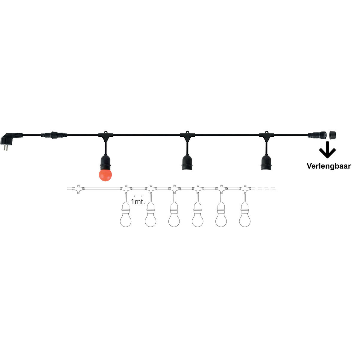 Guirlande Lumineuse - Douille E27 - 10 Lampes - 10 Mètres - 750W - Noir