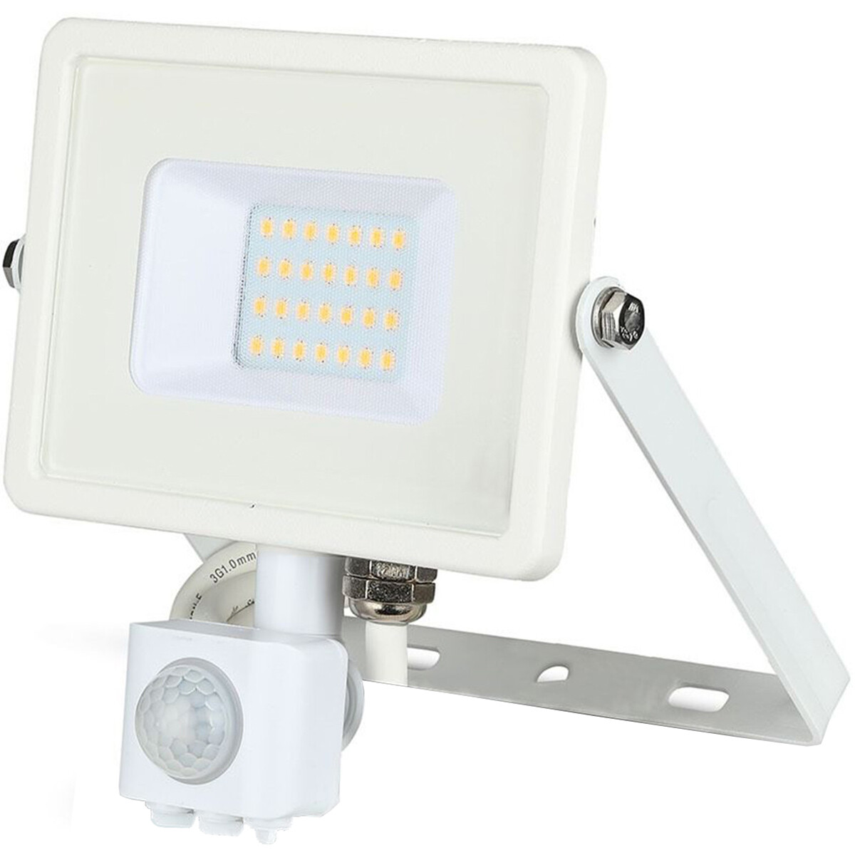 Projecteur LED 20 Watt avec Sensor - Viron Dana - Blanc Froid 6400K - Mat Blanc - Aluminium - LEDs SAMSUNG