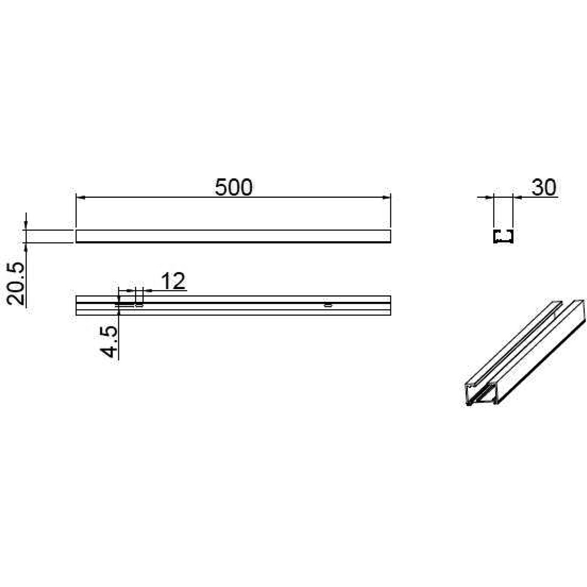 Eclairage sur Rail - Trion Dual - 2 Phases - en Saillie - Aluminium - Titane - 0.5 Mètre