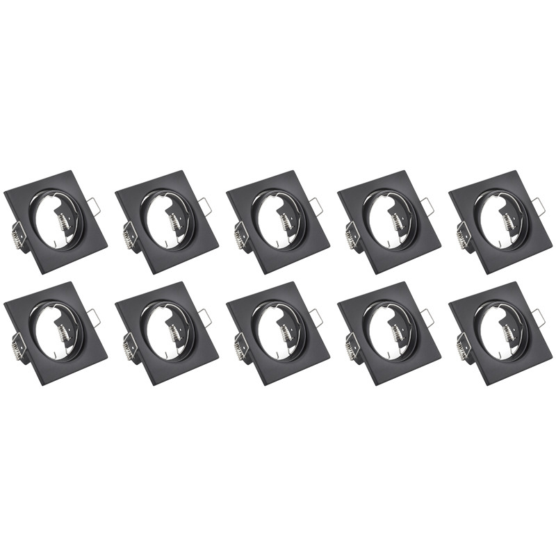 Support Spot 10 Pack - Trion - Spot Encastré GU10 - Carré - Noir - Aluminium - Inclinable 80mm