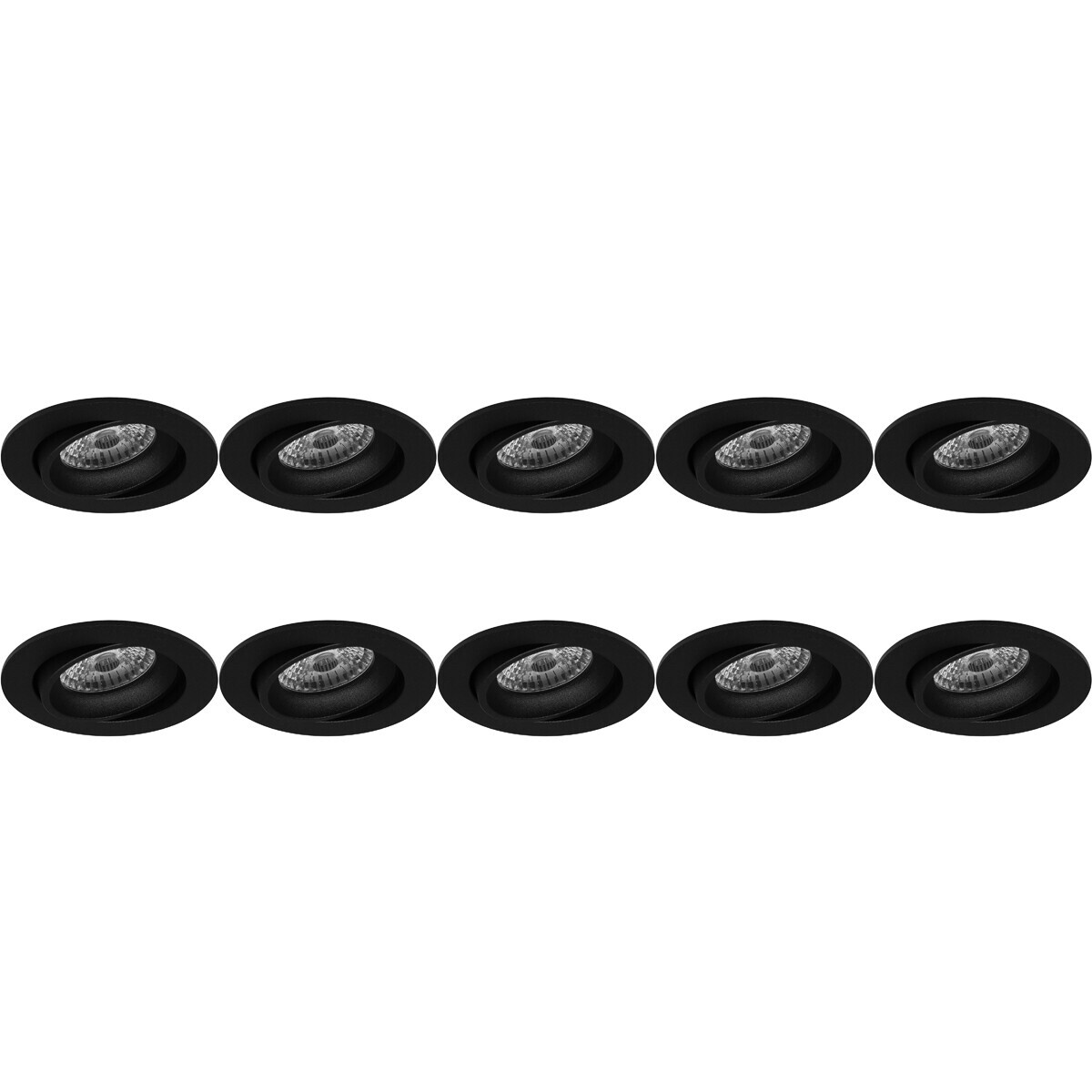 Support Spot 10 Pack - Pragmi Delton Pro - Spot Encastré GU10 - Rond - Noir - Aluminium - Inclinable - Ø82mm