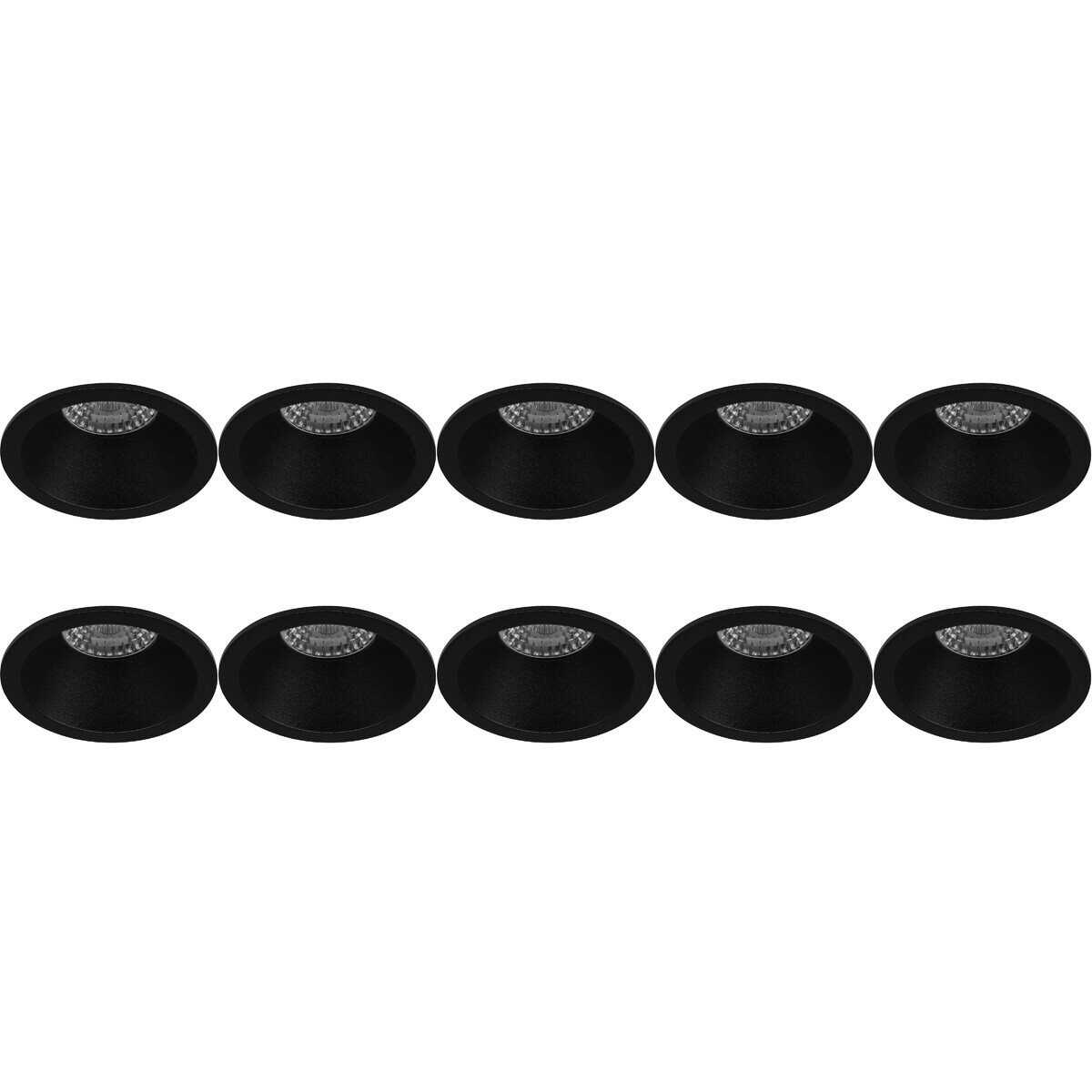 Support Spot 10 Pack - Pragmi Pollon Pro - Spot Encastré GU10 - Rond - Noir - Aluminium - Encastré - Ø82mm