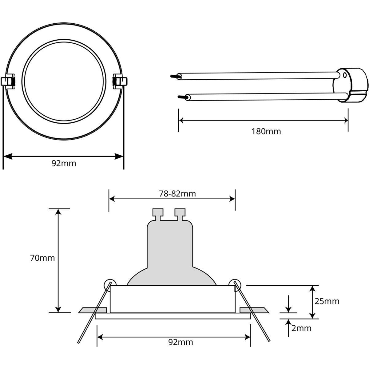 Support Spot GU10 - Pragmi Alpin Pro - Spot Encastré GU10 - Rond - Noir - Aluminium - Inclinable - Ø92mm