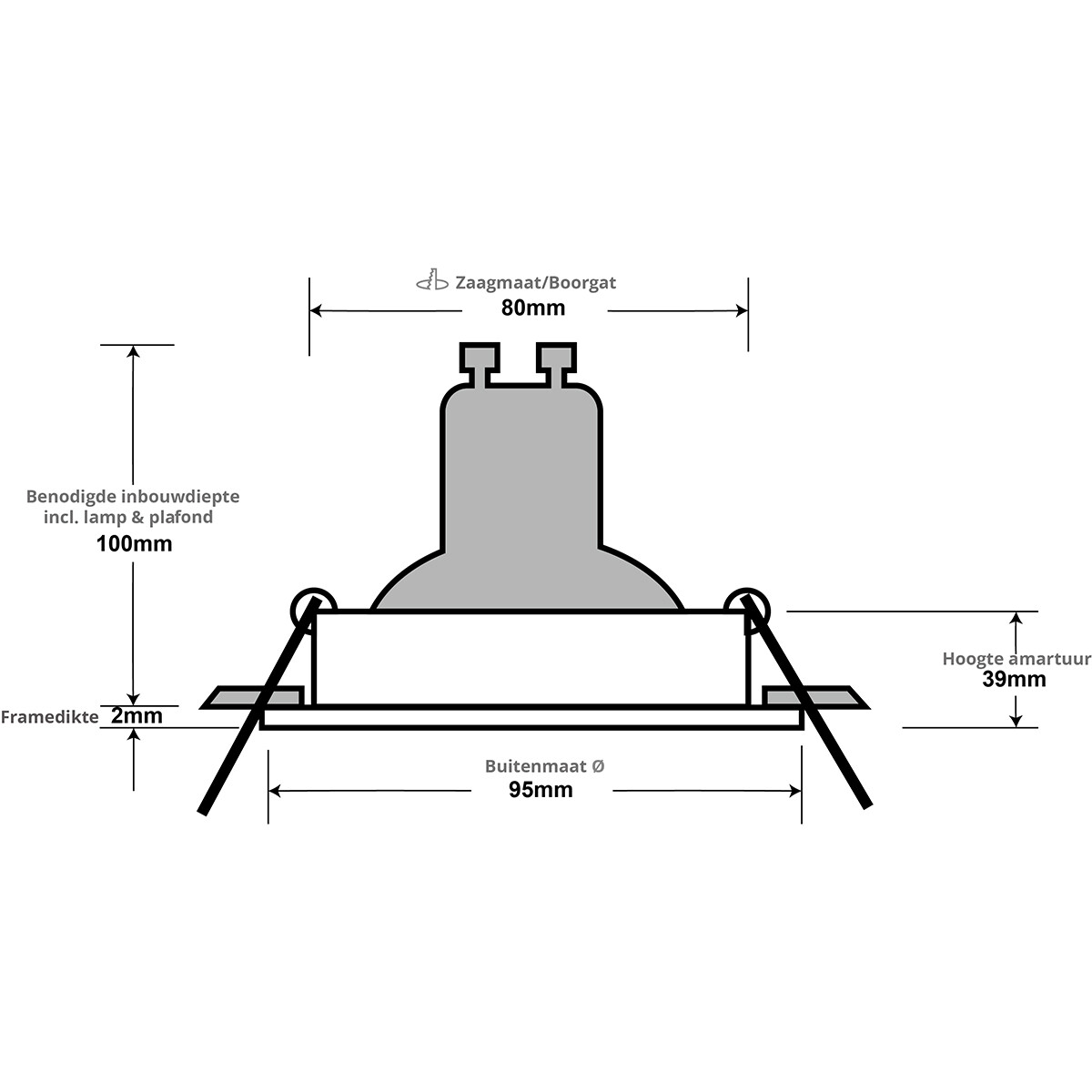 Support Spot GU10 - Pragmi Zano Pro - Spot Encastré GU10 - Rond - Noir/Blanc - Aluminium - Inclinable - Ø93mm