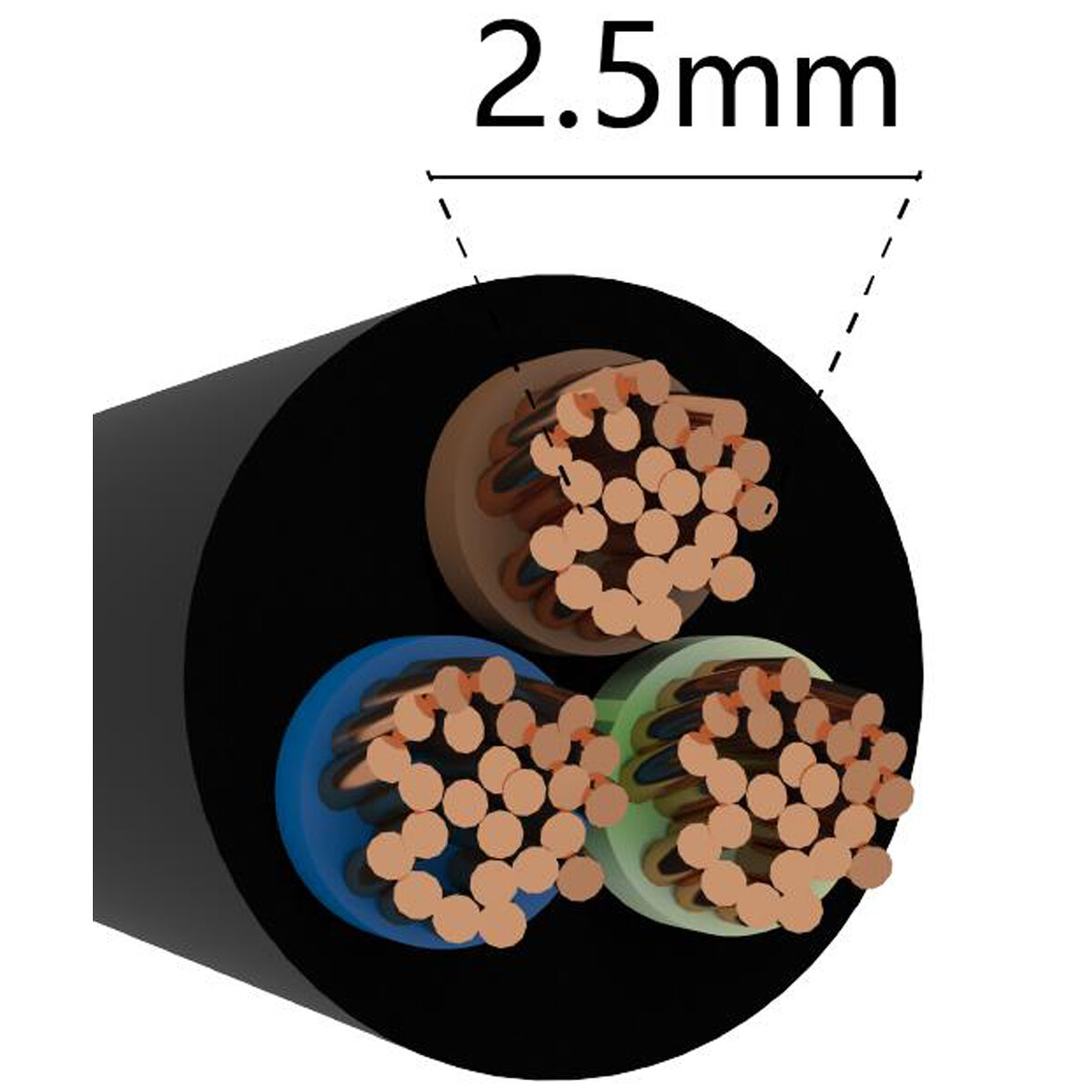 Câble d'installation - Câble Électrique - 3x2.5mm - 3 Fils - 50 Mètres - H05VV-F - Noir