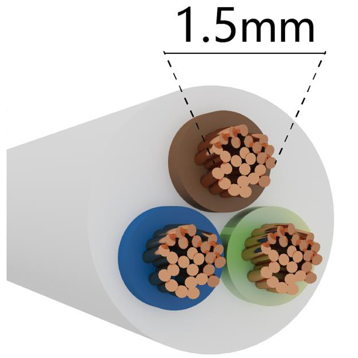 Câble d'installation - Câble Électrique - 3x1.5mm - 3 Fils - 20 Mètres - H05VV-F - Blanc