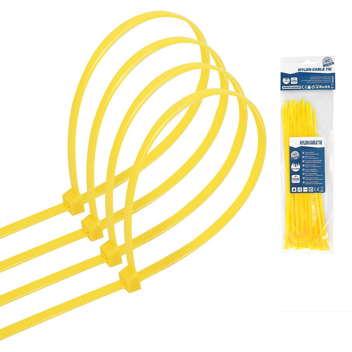 Attaches de Câble - Collier de serrage - Aigi Tie - 3.6x200mm - Jaune - 40 Pièces