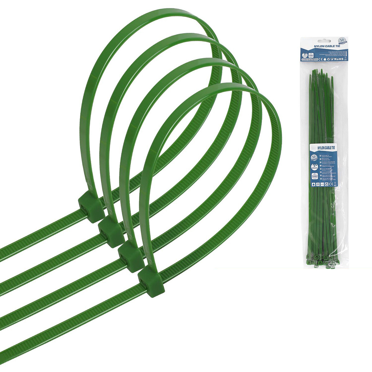 Attaches de Câble - Collier de serrage - Aigi Tie - 4.8x350mm - Vert - 30 Pièces