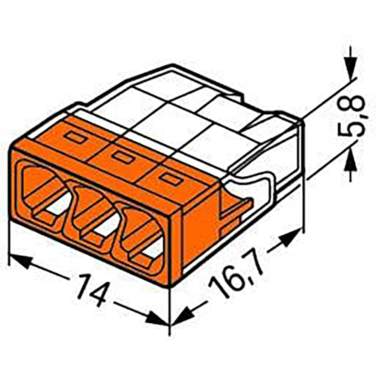 WAGO - Connecteur - 3 Pôles - 0.5-2.5mm² - Orange - 100 Pièces